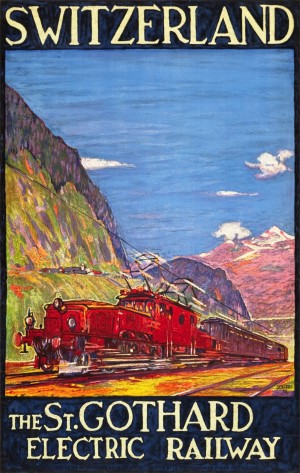 The Saint Gothard Electric Railway, Switzerland Travel Poster in 1924